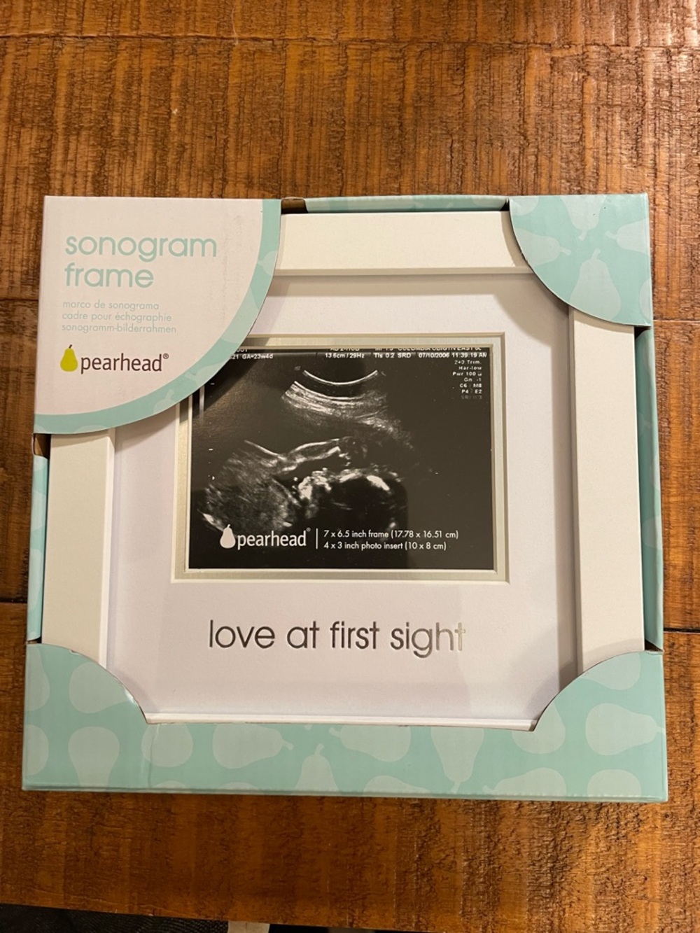 Pearhead White Sonogram Frame with Aqua Accent